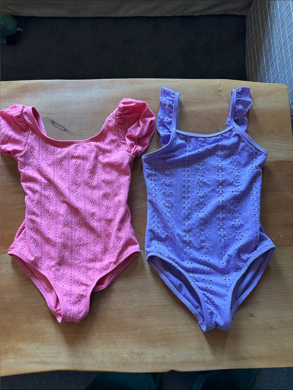 Pink and Purple Eyelet One-Piece Swimsuits